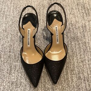 Manolo Blahnik Glitter Pointed Slingback Pumps size 36.5